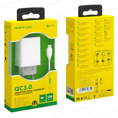 Зарядное устройство Borofone BA47A Mighty speed, белый (QC3.0, 1xUSB, 3A, кабель microUSB)