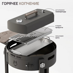 Гриль многофункциональный Хаски-500 (коптильня, сковорода, решетка, шампура) со съемным столиком