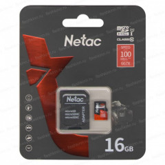 Карта памяти Netac P500 Extreme Pro microSDHC 16GB class10 UHS-I A1 + SD адаптер (100)