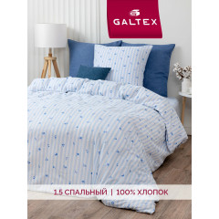Постельное белье 15 спальное (с 1 нав. 70х70) Бязь, Хлопок GALTEX Мильфлер голубой