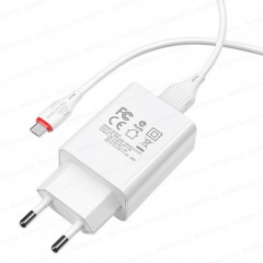 Зарядное устройство Borofone BA21A Long journey, белый (QC3.0, 1xUSB, 3A, кабель microUSB)