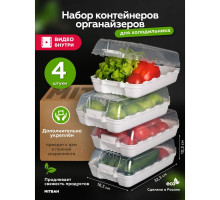 Пластиковые контейнеры для хранения овощей и фруктов в холодильнике, набор 4 шт.