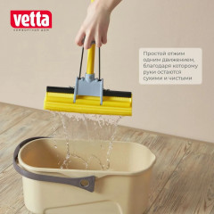 Швабра для мытья полов с отжимом Vetta, с насадкой ПВА, телескопическая ручка 120 см, 1 ряд роликов